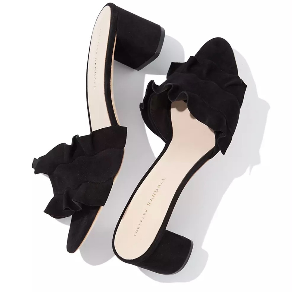 Vera Ruffled Suede Block Heel Slides